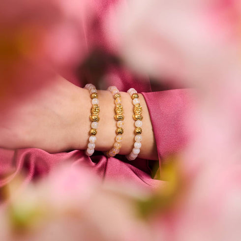 Bracelet Mini Pixiu Feng Shui | Élément OR | Agate blanche x or 18 carats